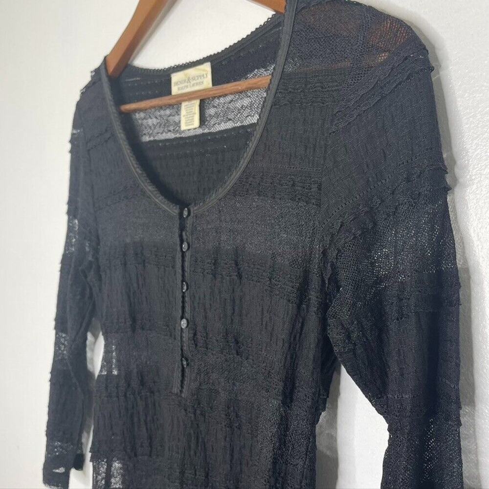 Ralph Lauren Top Denim Supply Black Lace Half Sleeve Blouse Size Medium Women